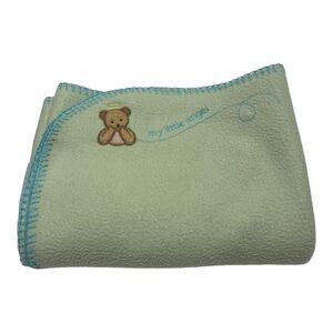“My Little Angel” Bear Halo Green Blue Baby Blanket